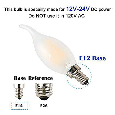 E12 Low Voltage 12V AC/DC 2W 200 Lumens Filament Candelabra LED COBB Chips 20W Replacement Warm White 2700K 